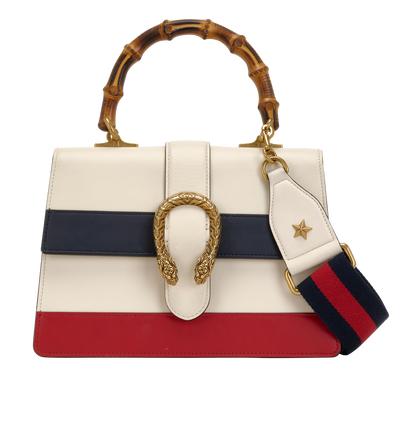 Medium Dionysus Bamboo Top Handle Bag, &pound;595, Handbags, Blue/Red/White, Leather, Front view